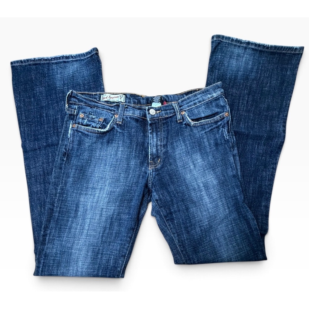 Red Engine Womens Flare Jeans Size 31 Dark Wash Y2K Retro Denim Blue Distressed
